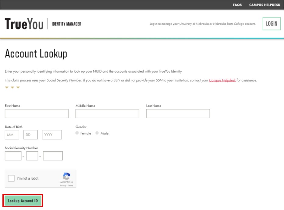 Lookup Account is selected