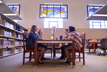 students in the library