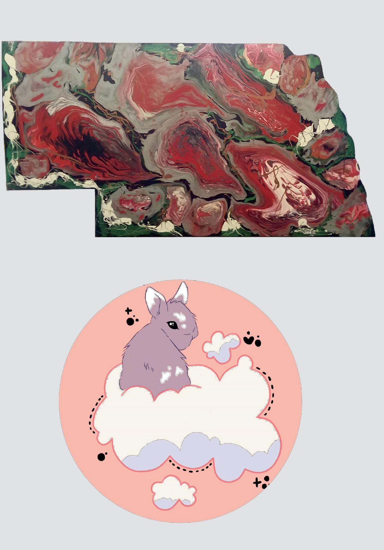 圣ate of Nebraska in green and red and a bunny on a cloud