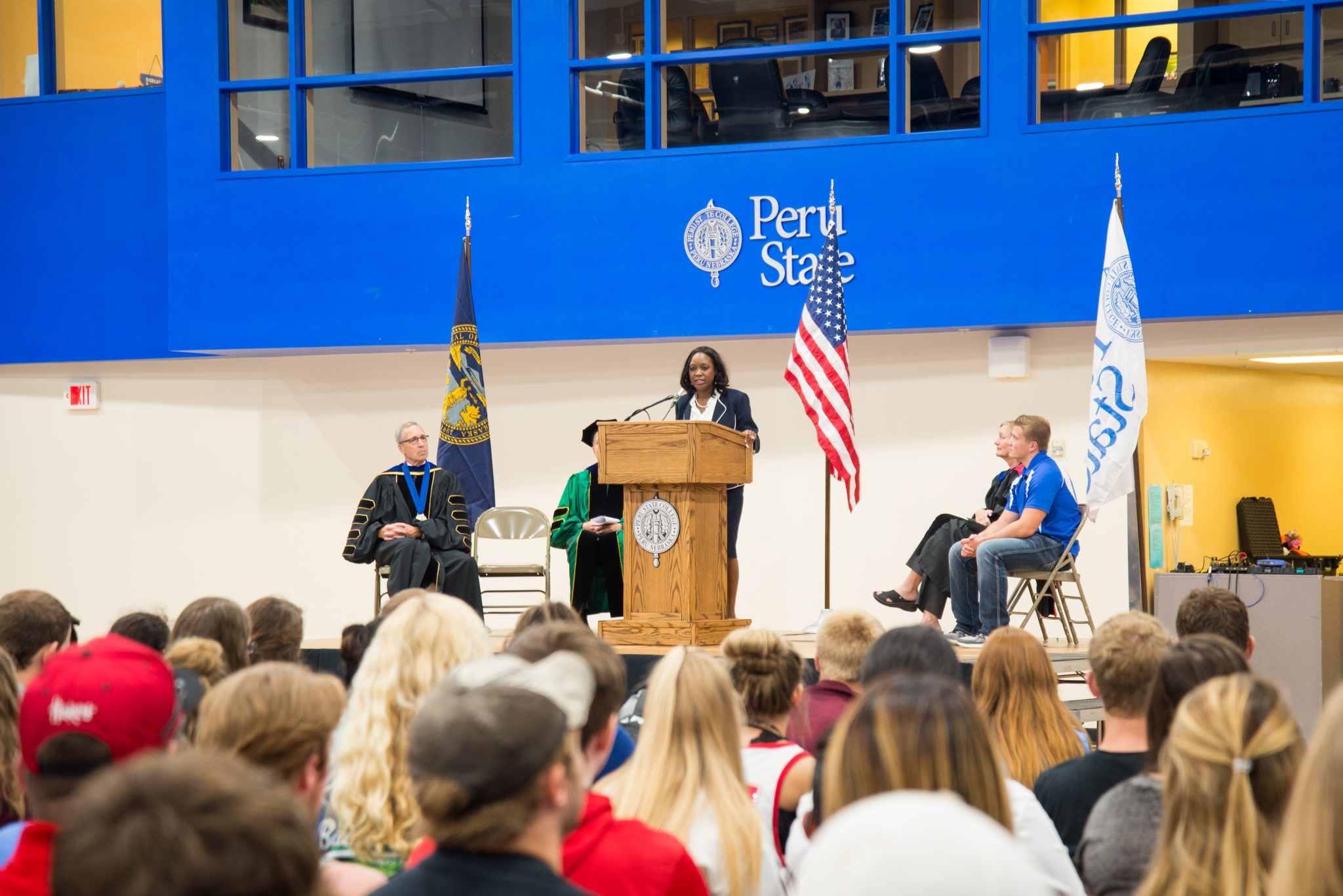 Speakers on the platform