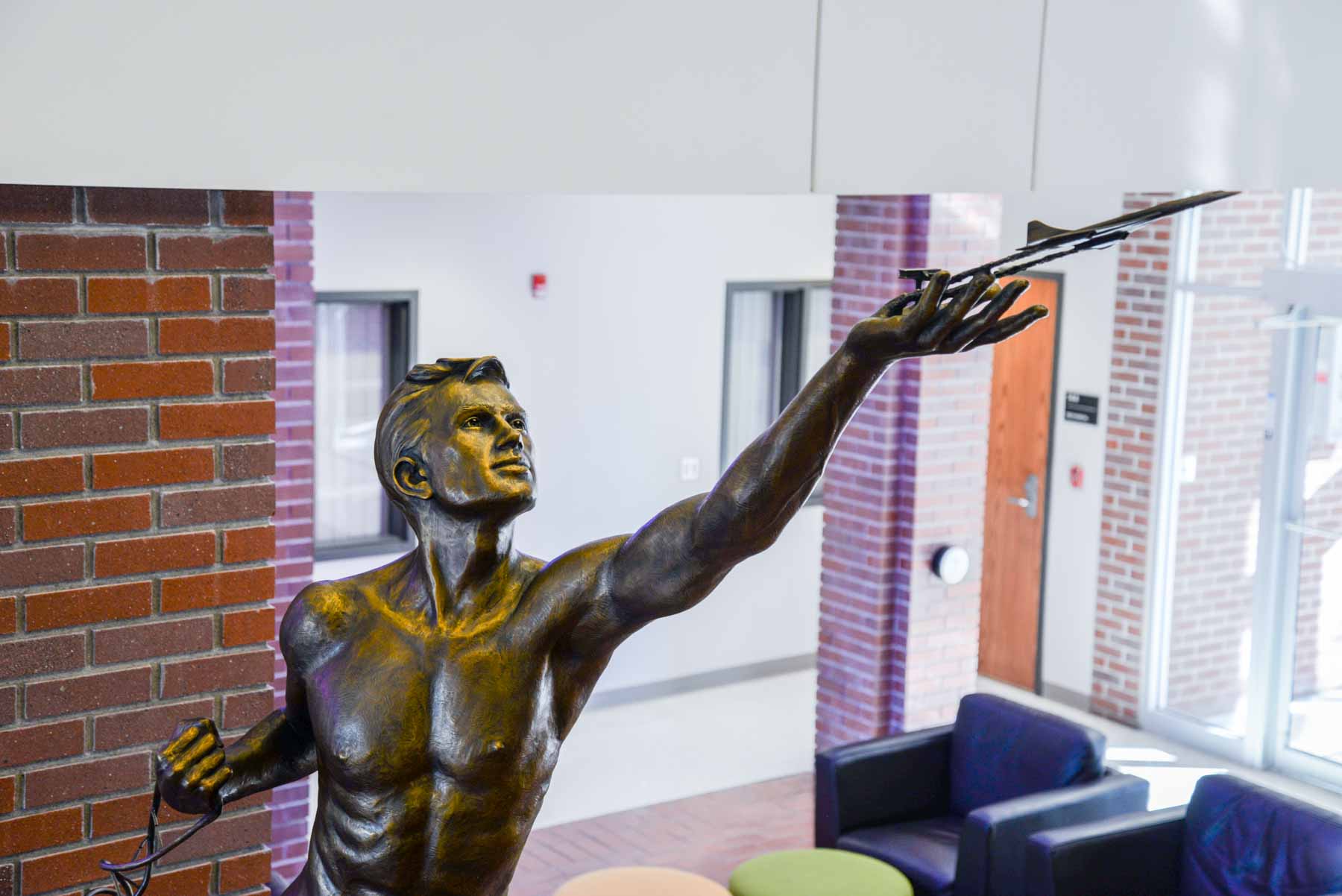 Upper half of the Power of Thought statue housed in the Jindra Fine Arts lobby.